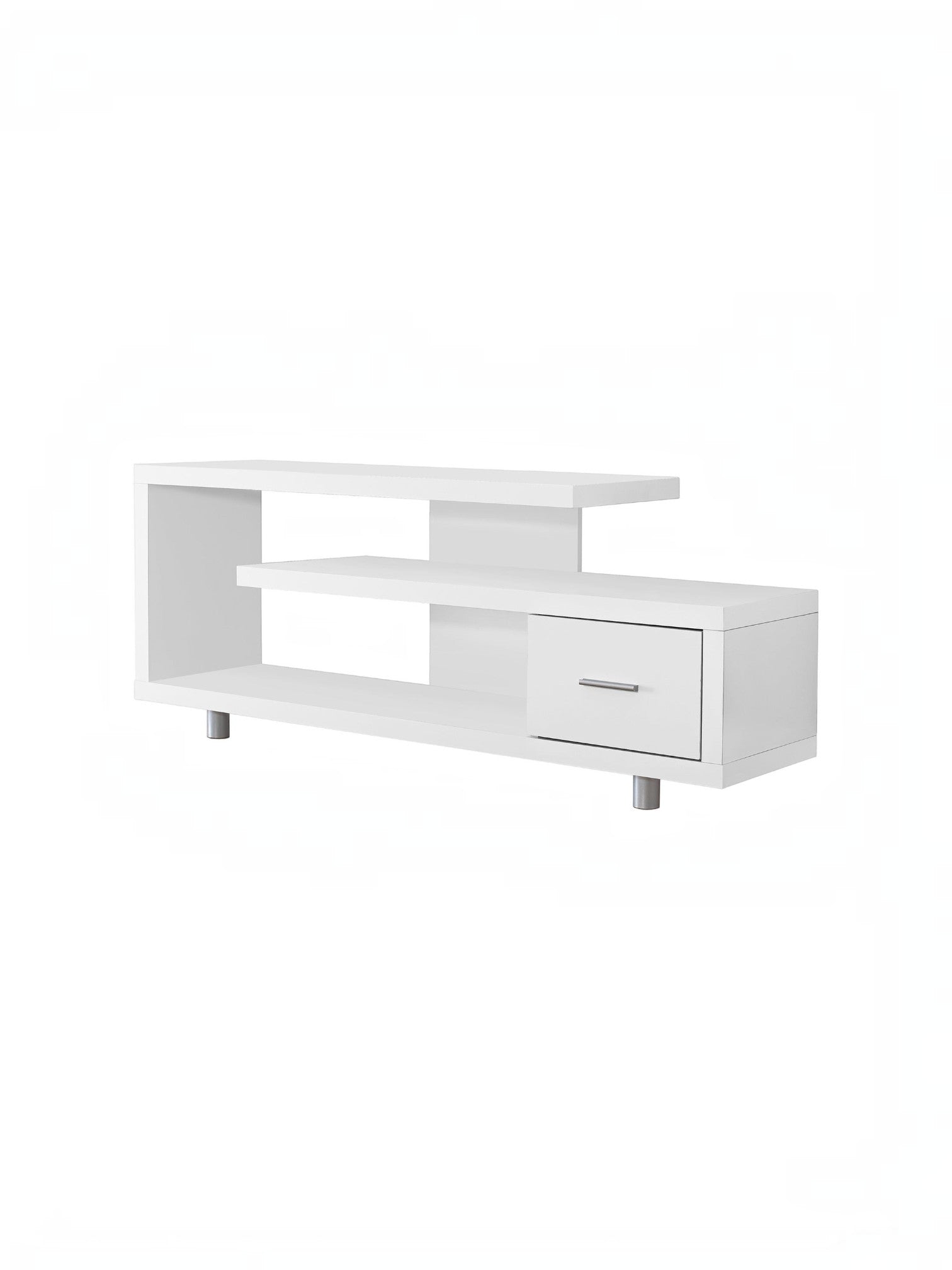 Meuble télé Hano 60 pouces blanc de TOCO Meubles avec étagères ouvertes et un tiroir de rangement moderne