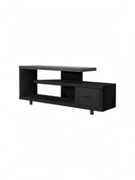 Meuble télé Hano 60 pouces de TOCO Meubles, design moderne noir avec étagères ouvertes et un tiroir de rangement.