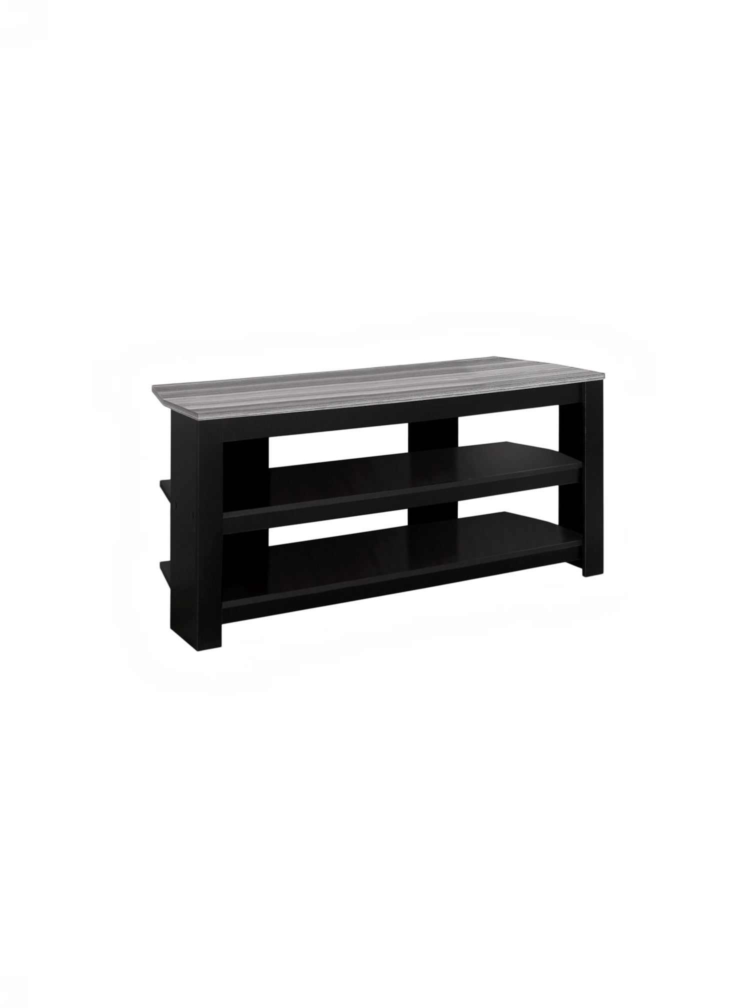 Meuble télé Havi 42 pouces TOCO Meubles avec plateau gris effet bois et structure noire à deux étagères ouvertes