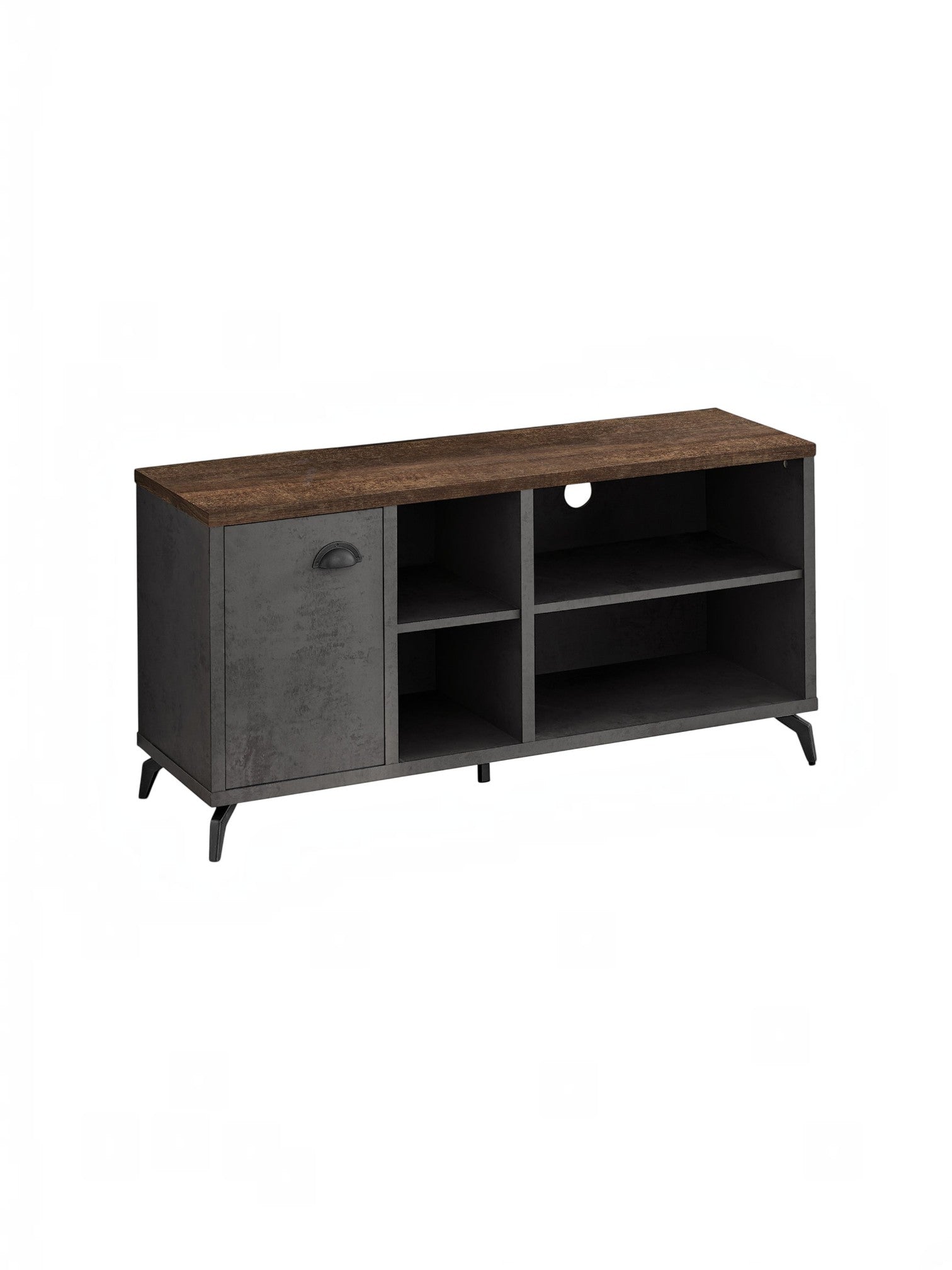 Meuble télé TOCO Meubles Piero 48 pouces avec plateau en bois rustique et structure gris anthracite style industriel