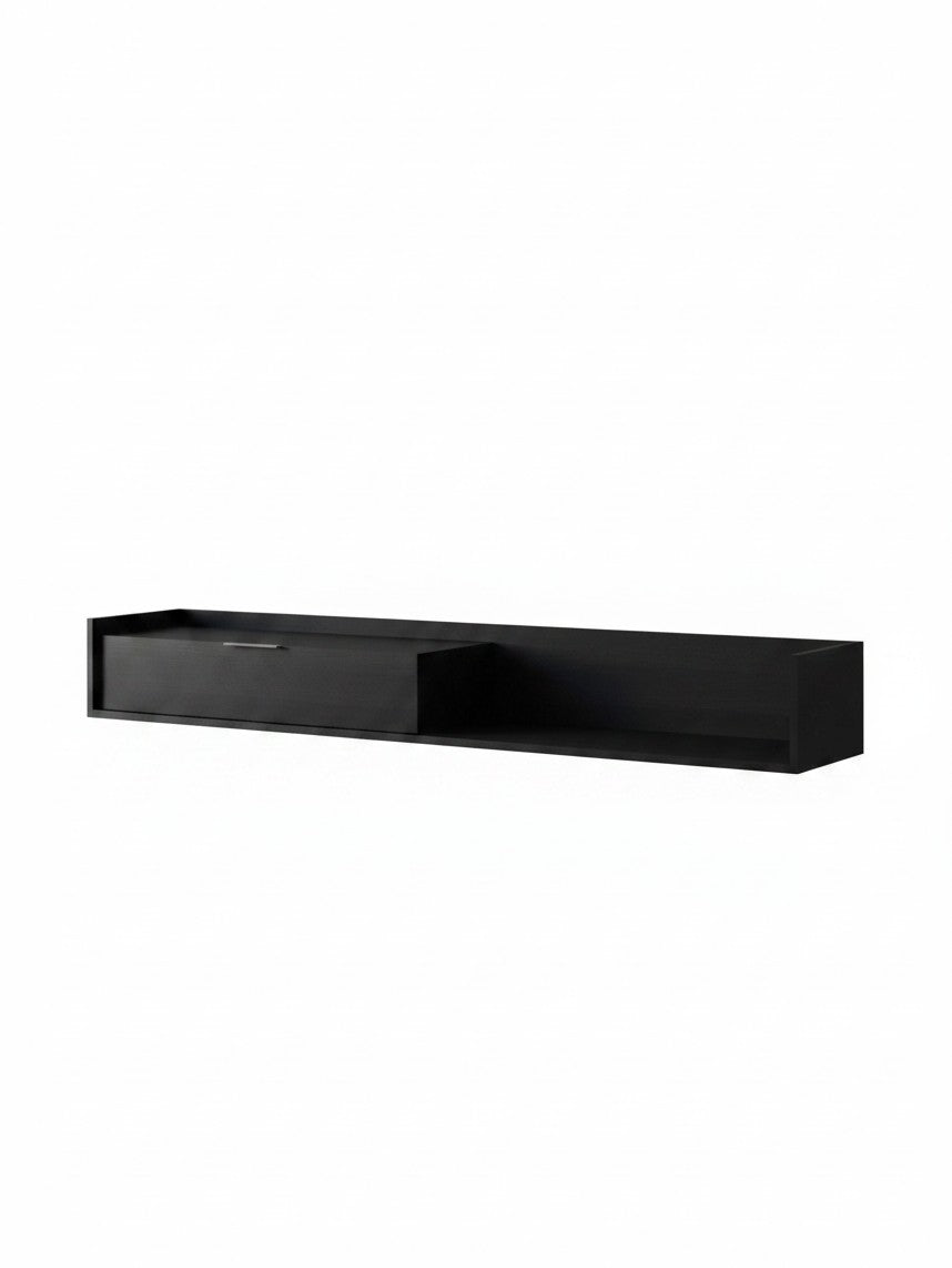 Meuble télé mural TOCO Meubles Lévio noir de 72 pouces avec tiroir de rangement et tablette ouverte