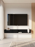 Meuble télé mural TOCO Meubles Lévio noir de 72 pouces avec espace de rangement et design minimaliste moderne