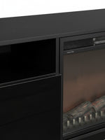 Meuble télé TOCO Meubles Lorio 70 pouces noir lustré avec foyer électrique intégré et compartiment de rangement