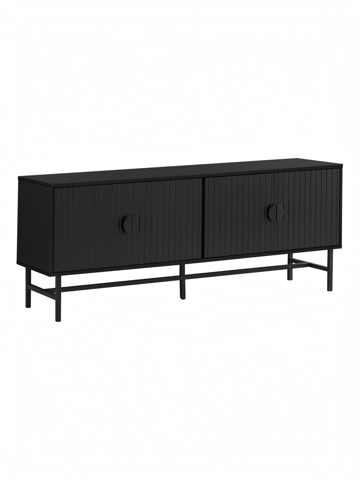 Meuble télé Clara noir de TOCO Meubles avec portes rainurées et pieds en métal fin