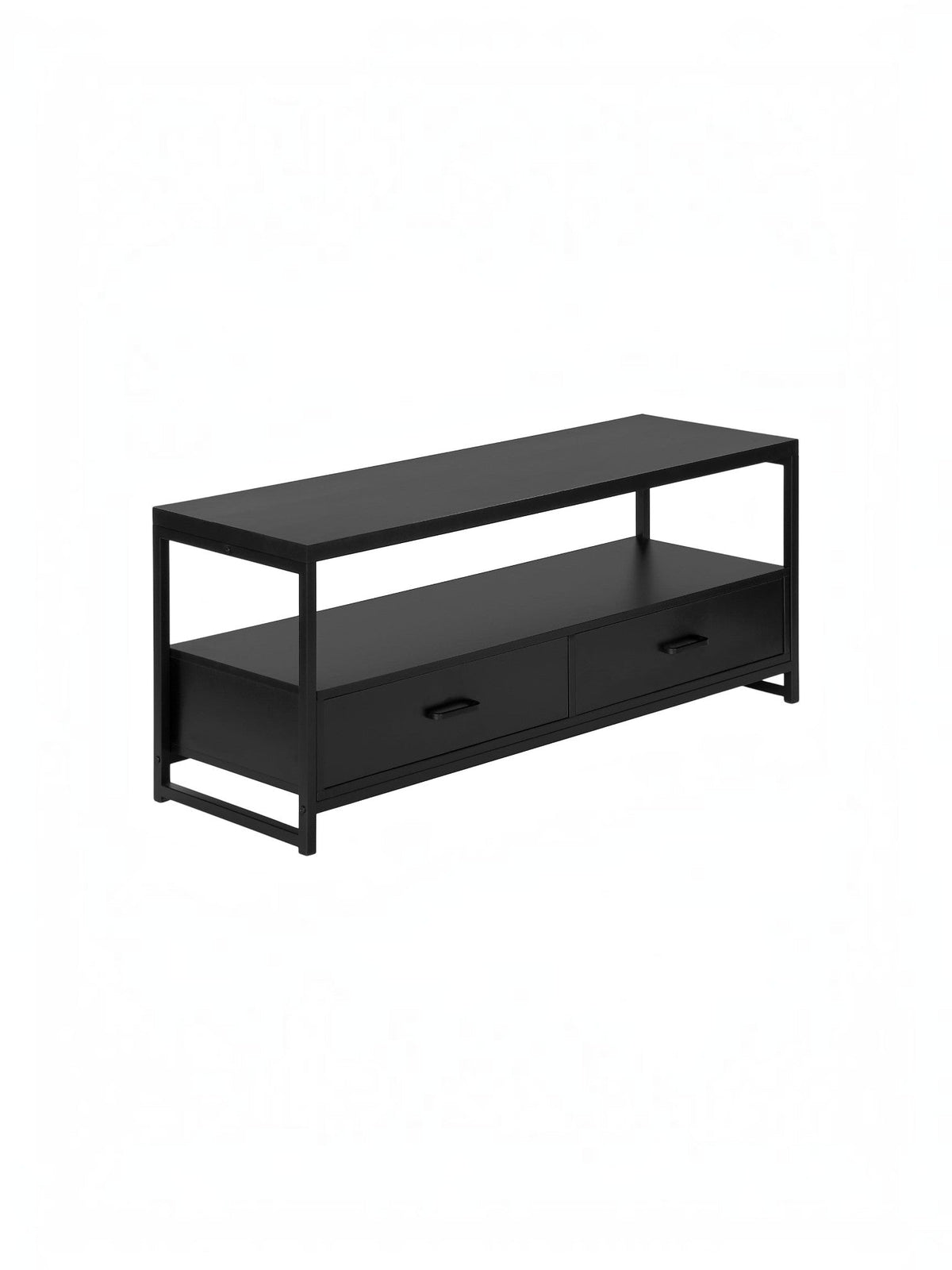 Meuble télé Yori 48 pouces noir de TOCO Meubles avec deux tiroirs et structure en métal minimaliste