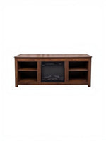 Meuble télé TOCO Meubles Laurent 58 pouces en bois couleur noyer avec foyer électrique intégré et étagères latérales