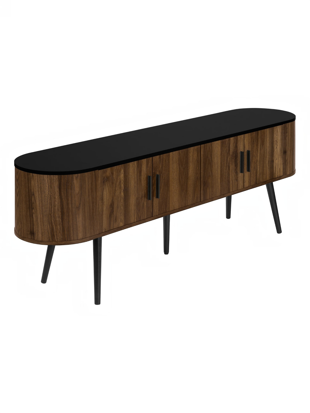 Meuble télé Vika TOCO Meubles en bois noyer avec plateau noir et pieds effilés modernes