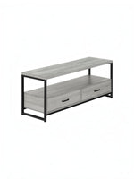 Meuble télé Yori 48 pouces TOCO Meubles en bois gris aspect vieilli avec structure en métal noir et deux tiroirs