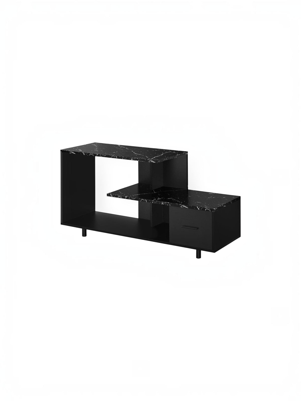 Meuble télé Zenoa 48'' TOCO Meubles noir avec tablettes effet marbre et tiroir de rangement moderne