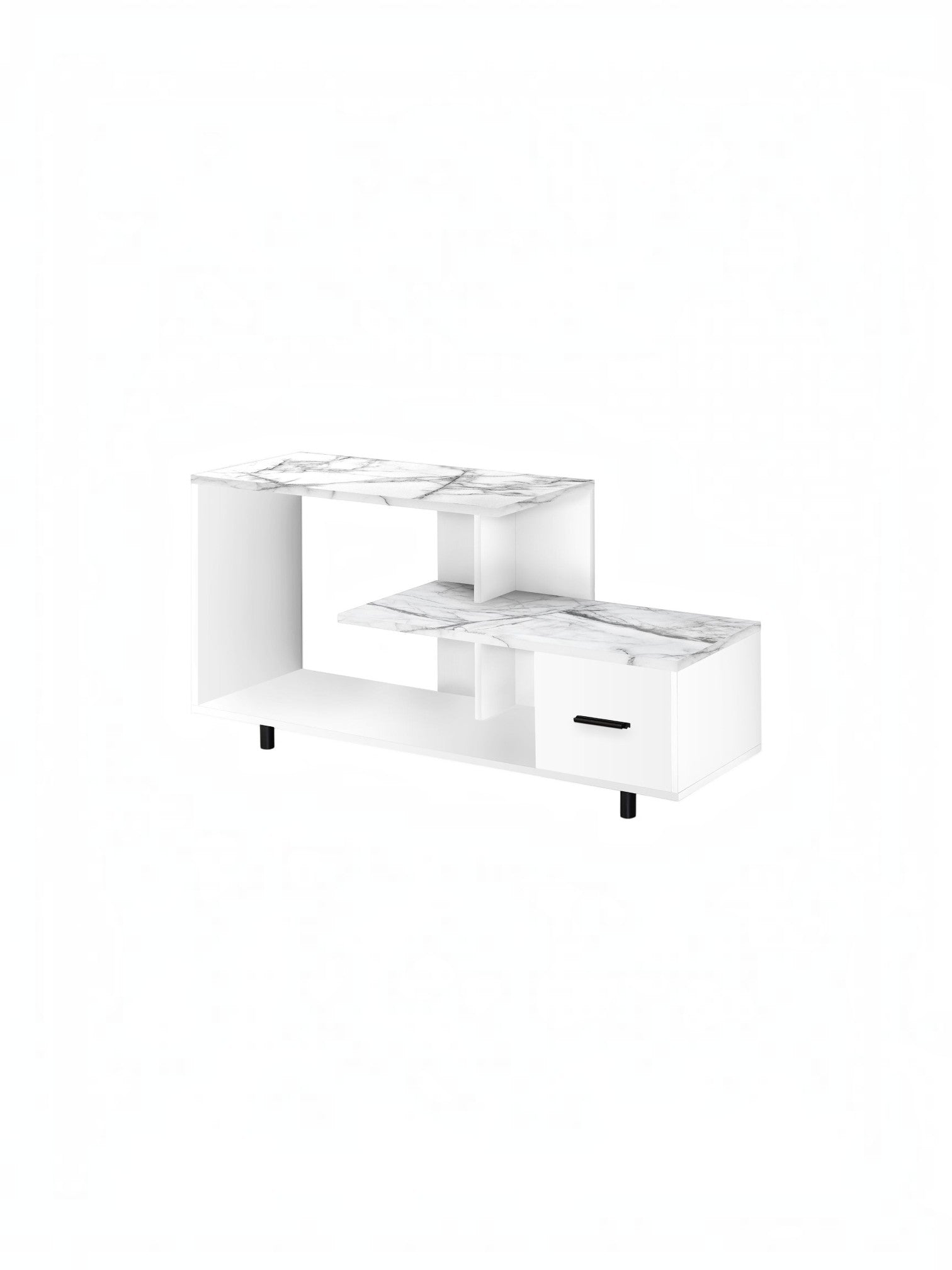 Meuble télé Zenoa 48 pouces TOCO Meubles blanc avec fini effet marbre et tiroir de rangement moderne
