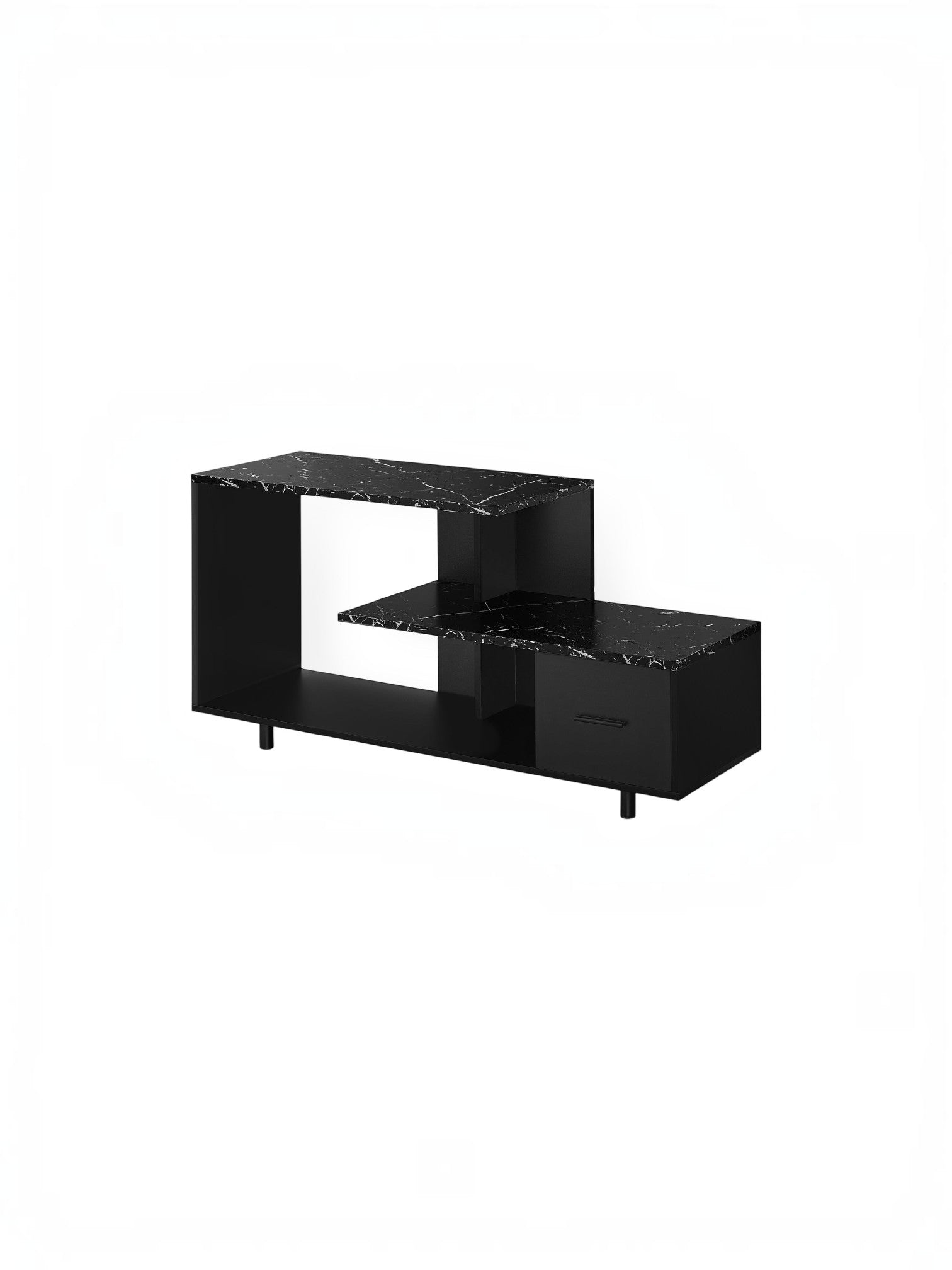 Meuble télé Zenoa 48 pouces TOCO Meubles noir avec tablettes effet marbre et tiroir de rangement moderne