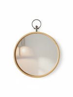 Miroir mural rond TOCO Meubles style montre de poche avec cadre en bois de sapin et anneau décoratif en fer
