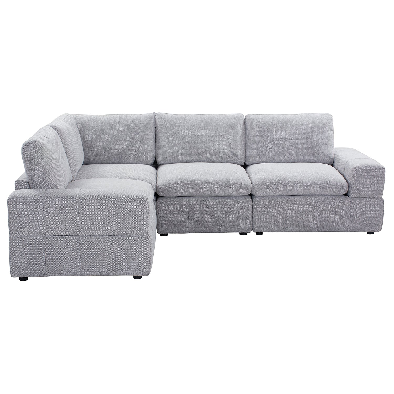 TOCO Meubles Modulaire Monaco gris clair, canapé sectionnel 4 places en tissu texturé avec accoudoirs gauche et droit.