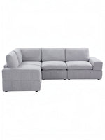 TOCO Meubles Modulaire Monaco gris clair, canapé sectionnel 4 places en tissu texturé avec accoudoirs gauche et droit.