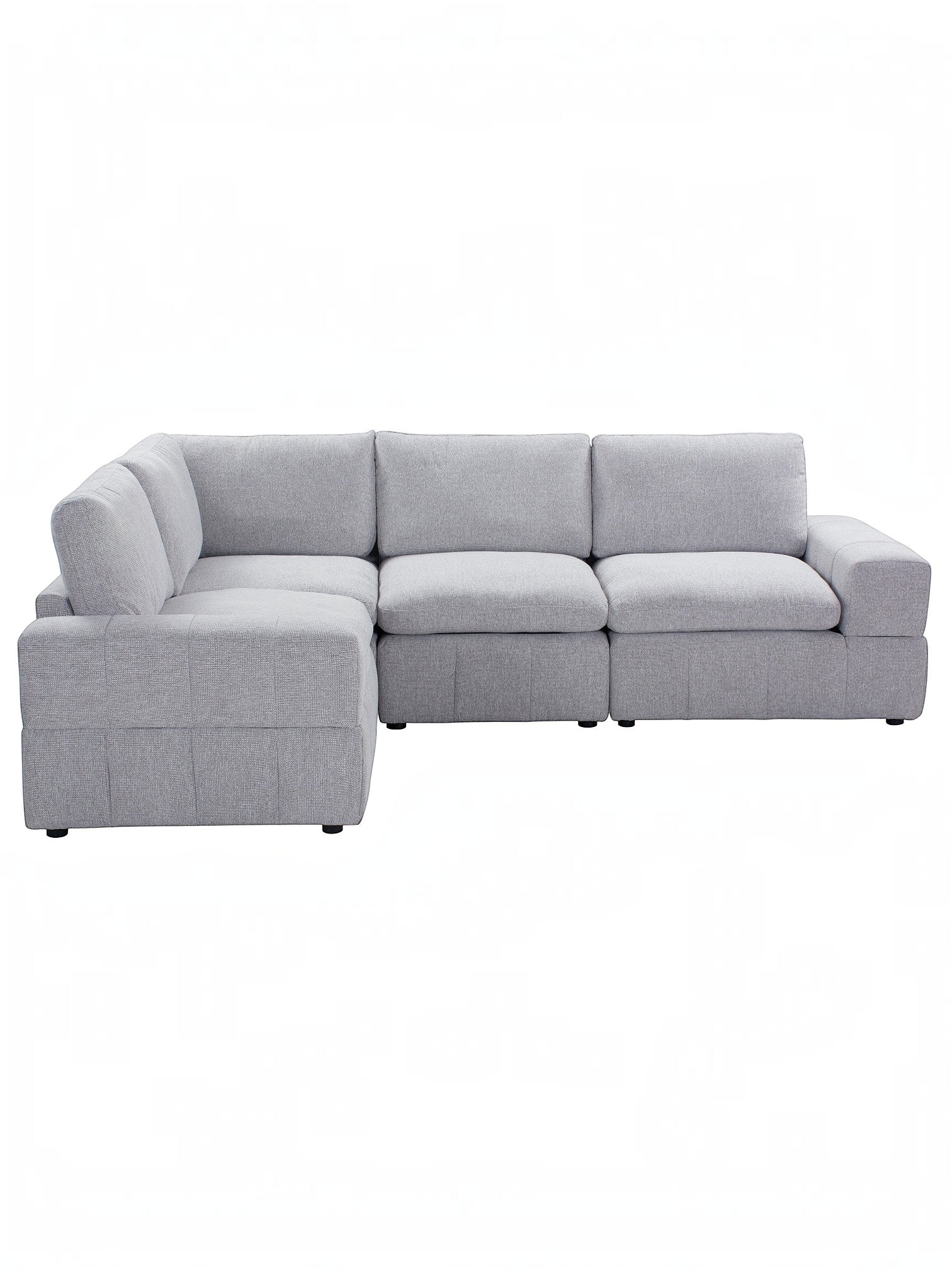 TOCO Meubles Modulaire Monaco gris clair, canapé sectionnel 4 places en tissu texturé avec accoudoirs gauche et droit.