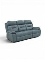 TOCO Meubles Sofa inclinable Monroe bleu en cuir, 3 places, avec fonction inclinable électrique pour un confort optimal.