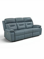 TOCO Meubles Sofa inclinable Monroe bleu en cuir, 3 places, avec fonction inclinable électrique pour un confort optimal.