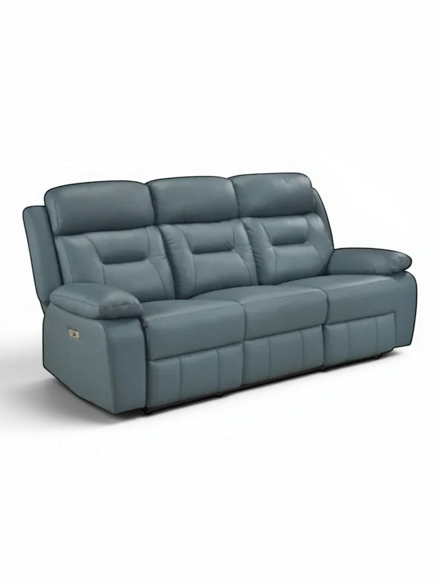 TOCO Meubles Sofa inclinable Monroe bleu en cuir, 3 places, avec fonction inclinable électrique pour un confort optimal.