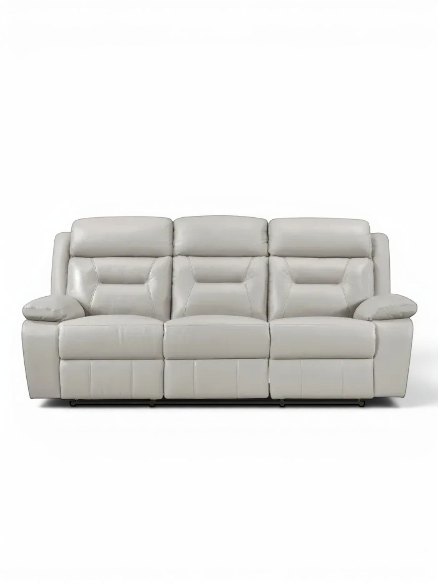 TOCO Meubles Sofa inclinable Monroe gris clair en cuir, 3 places, confortable et pratique pour un salon.