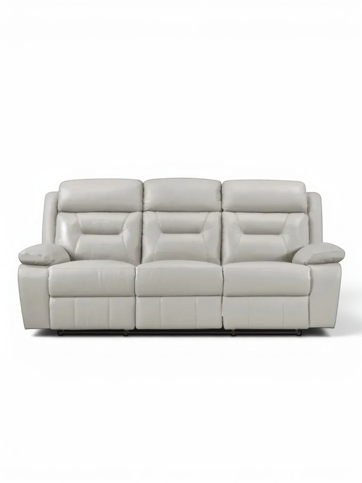 TOCO Meubles Sofa inclinable Monroe gris clair en cuir, 3 places, confortable et pratique pour un salon convivial.