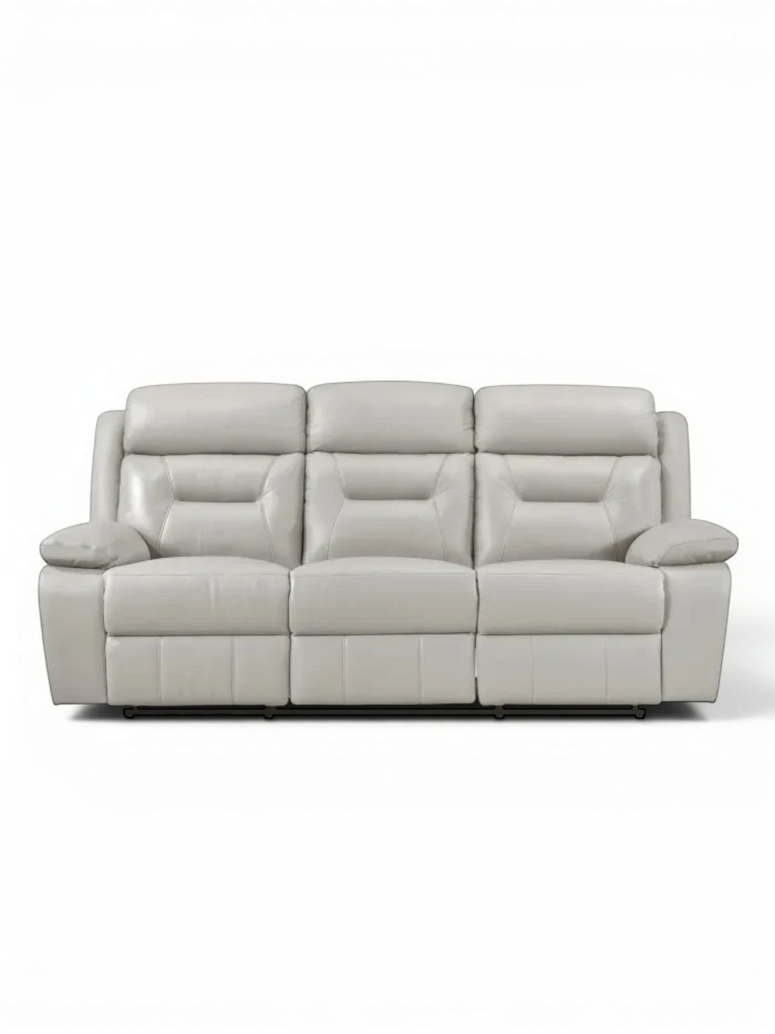 TOCO Meubles Sofa inclinable Monroe gris clair en cuir, 3 places, confortable et pratique pour un salon convivial.