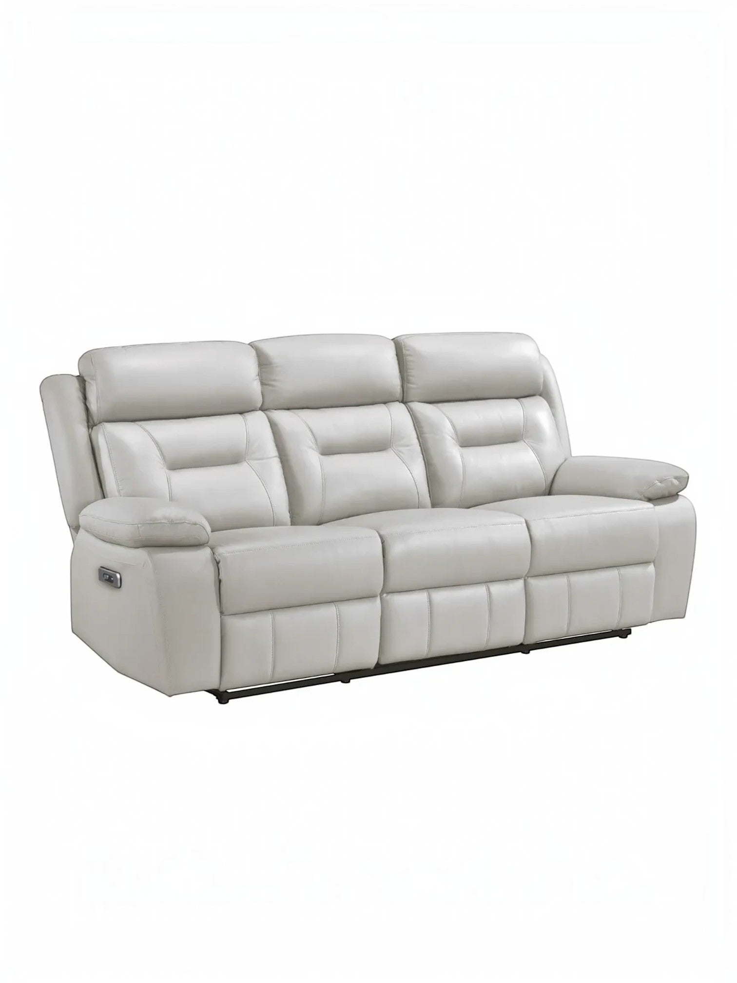TOCO Meubles Sofa inclinable Monroe gris clair en cuir, 3 places, avec repose-pieds et dossier réglables électriquement.
