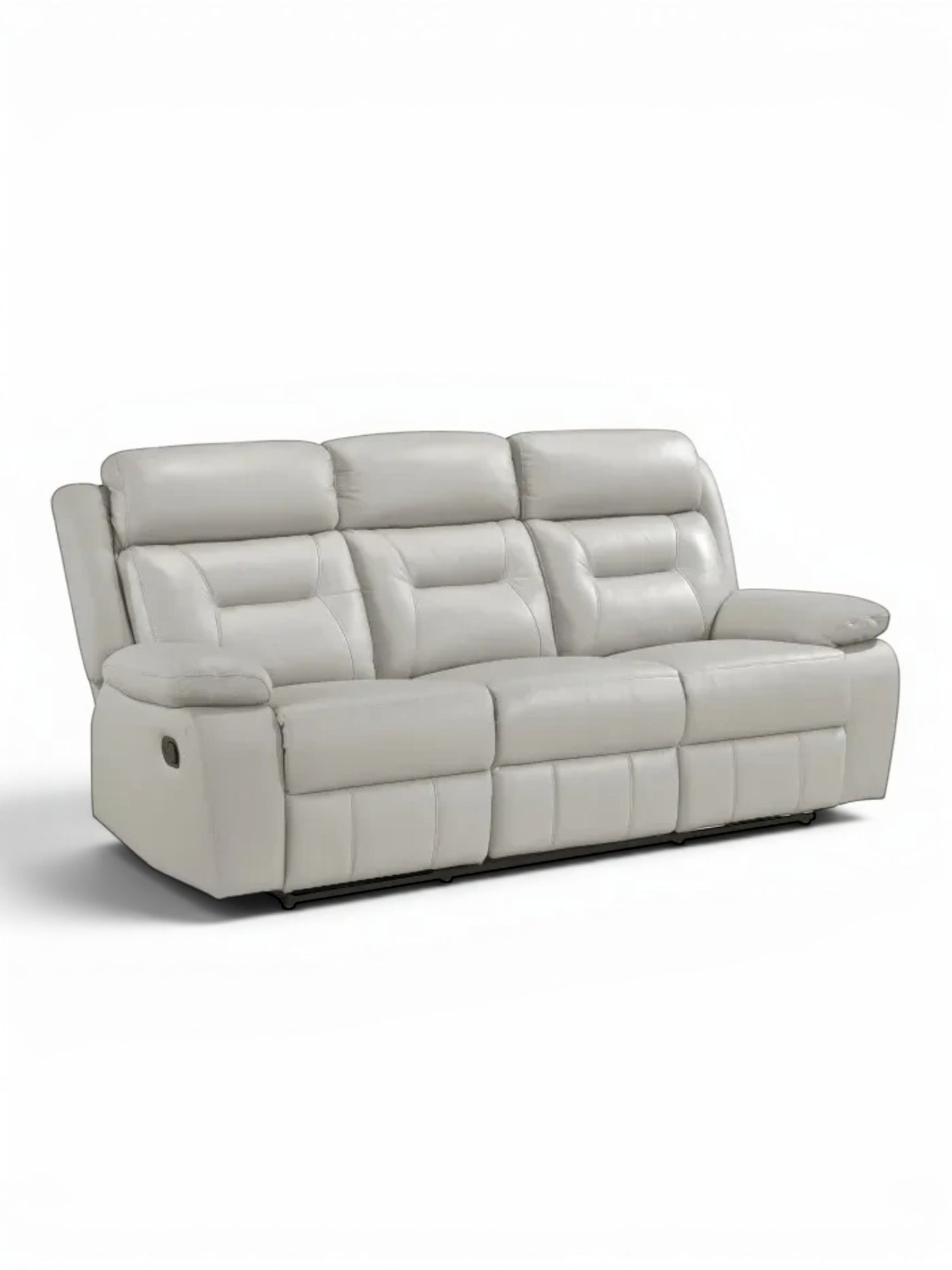TOCO Meubles Sofa inclinable Monroe gris clair en cuir, 3 places, confortable et pratique pour un salon.