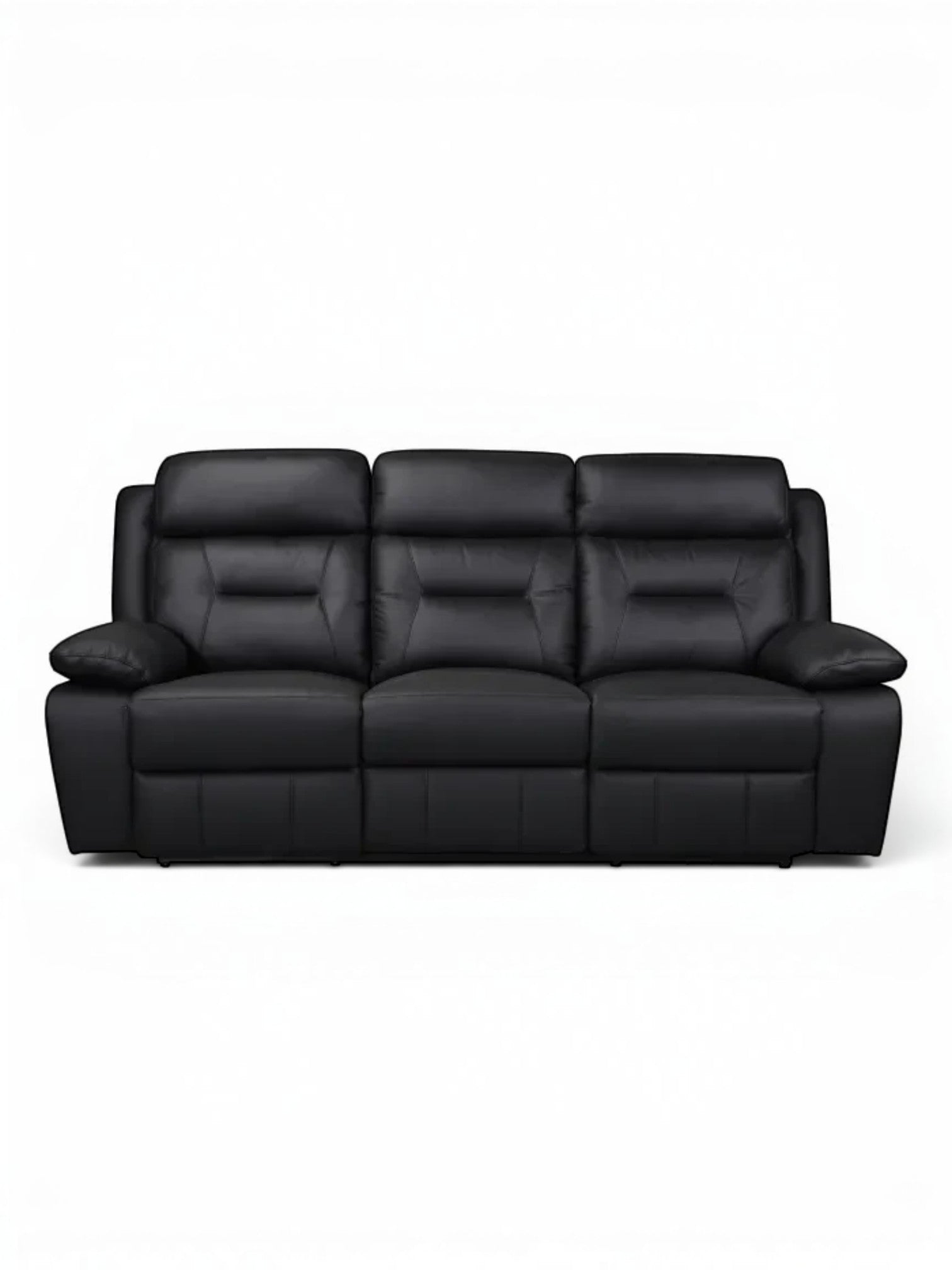 TOCO Meubles Sofa inclinable Monroe noir en cuir, 3 places, confortable et pratique pour un salon.