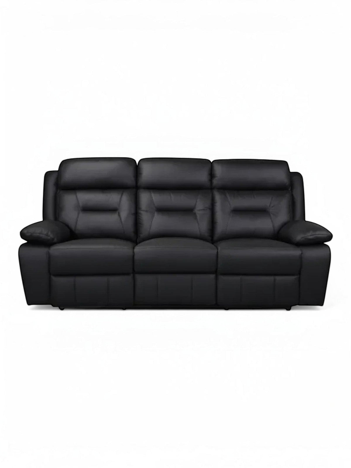 TOCO Meubles Sofa inclinable Monroe noir en cuir, 3 places, confortable et pratique pour un salon.