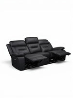 TOCO Meubles Sofa inclinable Monroe noir en cuir, 3 places, avec repose-pieds et dossiers ajustables pour un confort optimal.
