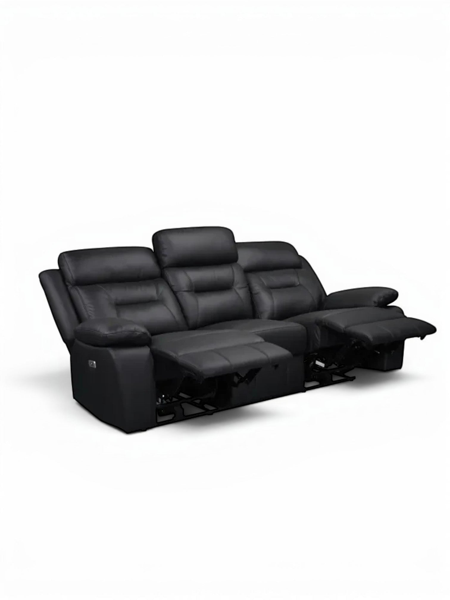 TOCO Meubles Sofa inclinable Monroe noir en cuir, 3 places, avec repose-pieds et dossiers ajustables pour un confort optimal.