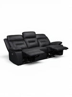 TOCO Meubles Sofa inclinable Monroe noir en cuir, 3 places, avec repose-pieds et dossiers ajustables pour un confort optimal.