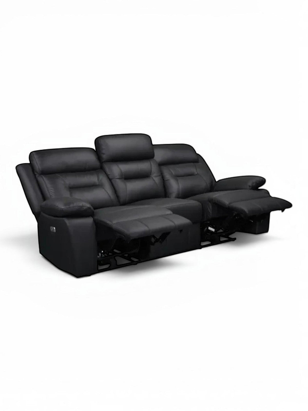 TOCO Meubles Sofa inclinable Monroe noir en cuir, 3 places, avec repose-pieds et dossiers ajustables pour un confort optimal.