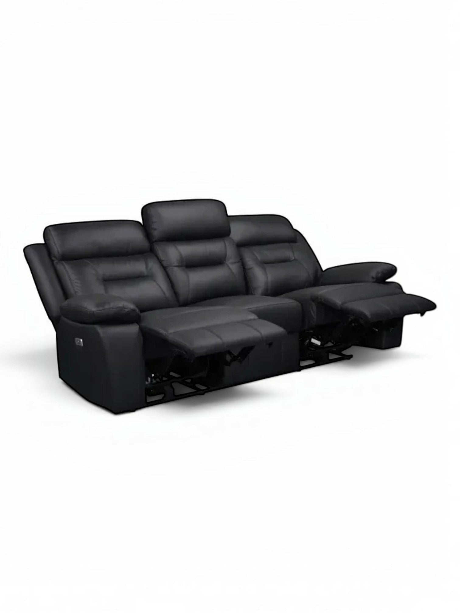 TOCO Meubles Sofa inclinable Monroe noir en cuir, 3 places, avec repose-pieds et dossiers ajustables pour un confort optimal.