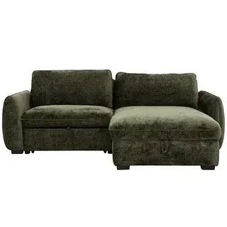 TOCO Meubles Sofa-Lit Morgan vert foncé, sectionnel avec rangement intégré et lit escamotable, tissu texturé.