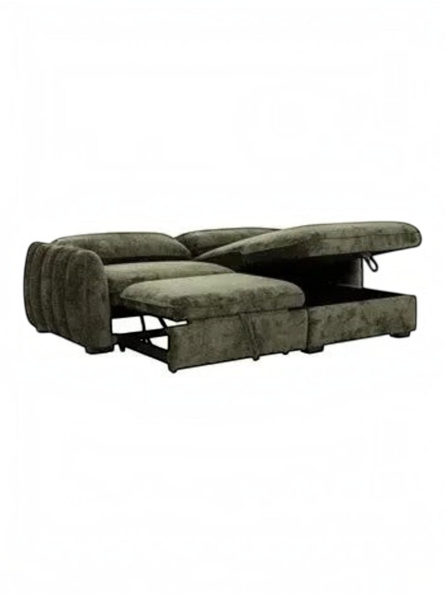 TOCO Meubles Sofa-Lit Morgan vert foncé avec rangement intégré et lit escamotable déplié, tissu texturé