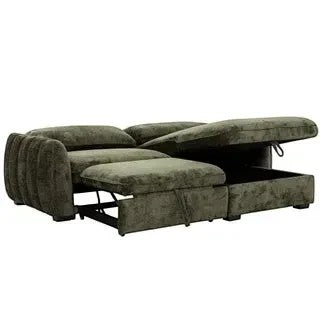 TOCO Meubles Sofa-Lit Morgan vert foncé avec rangement intégré et lit escamotable déplié, tissu texturé