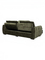 TOCO Meubles Sofa-Lit Morgan vert foncé en velours côtelé avec accoudoirs cannelés et coussins amovibles.