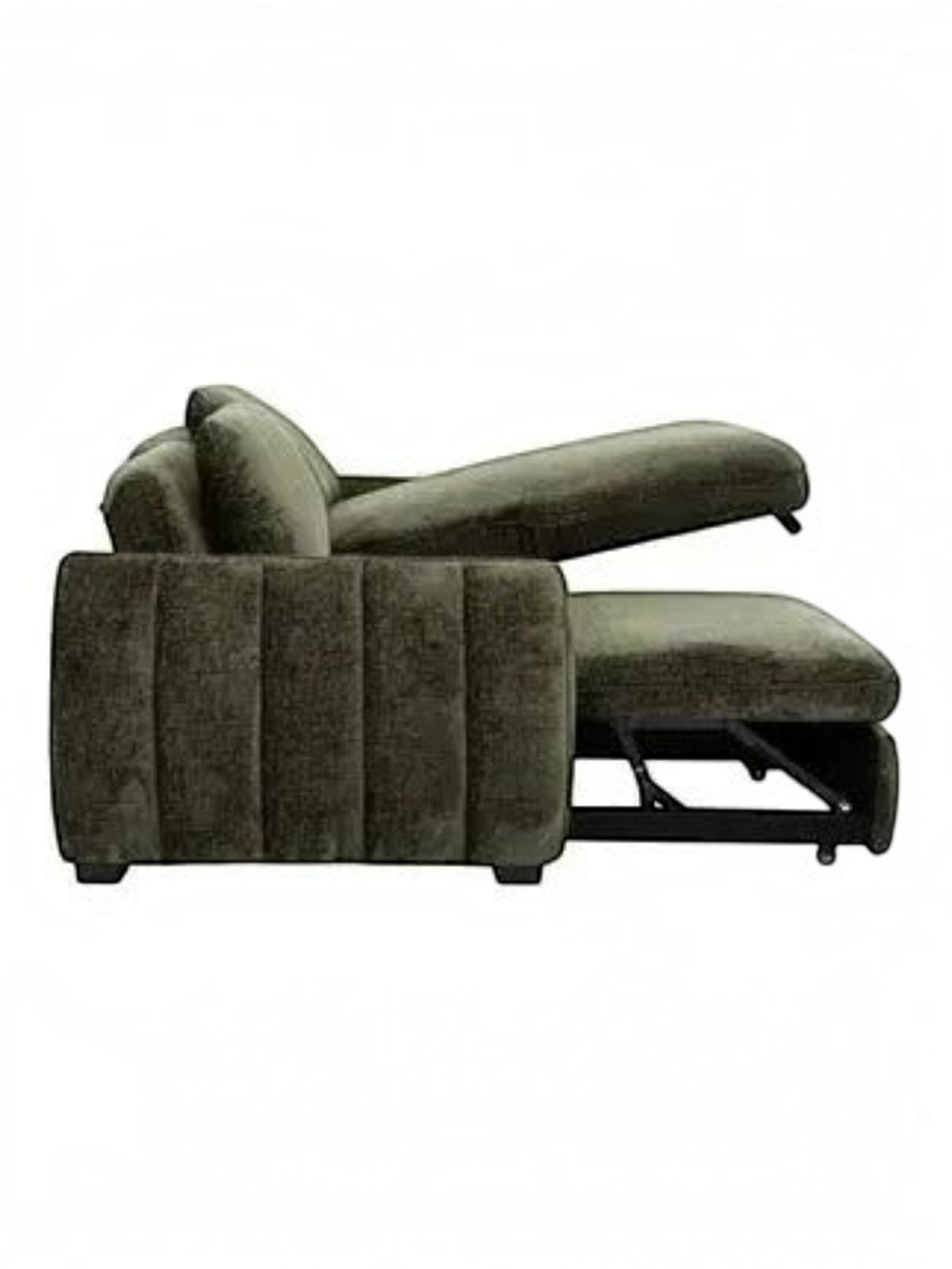 TOCO Meubles Sofa-Lit Morgan vert kaki en velours côtelé avec méridienne réversible et rangement intégré, style moderne.