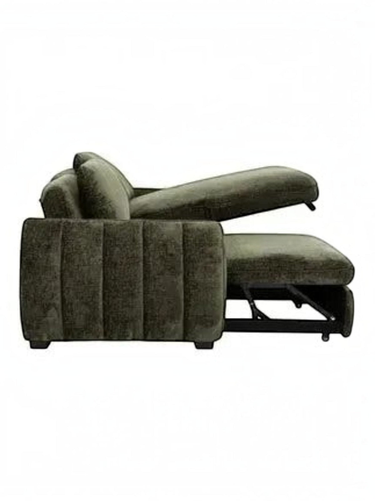 TOCO Meubles Sofa-Lit Morgan vert kaki en velours côtelé avec méridienne réversible et rangement intégré, style moderne.