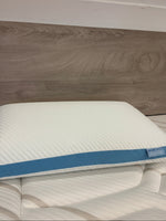 Oreiller ergonomique TOCO Meubles Dreamwave Gel blanc avec bande bleue rafraîchissante pour un sommeil confortable