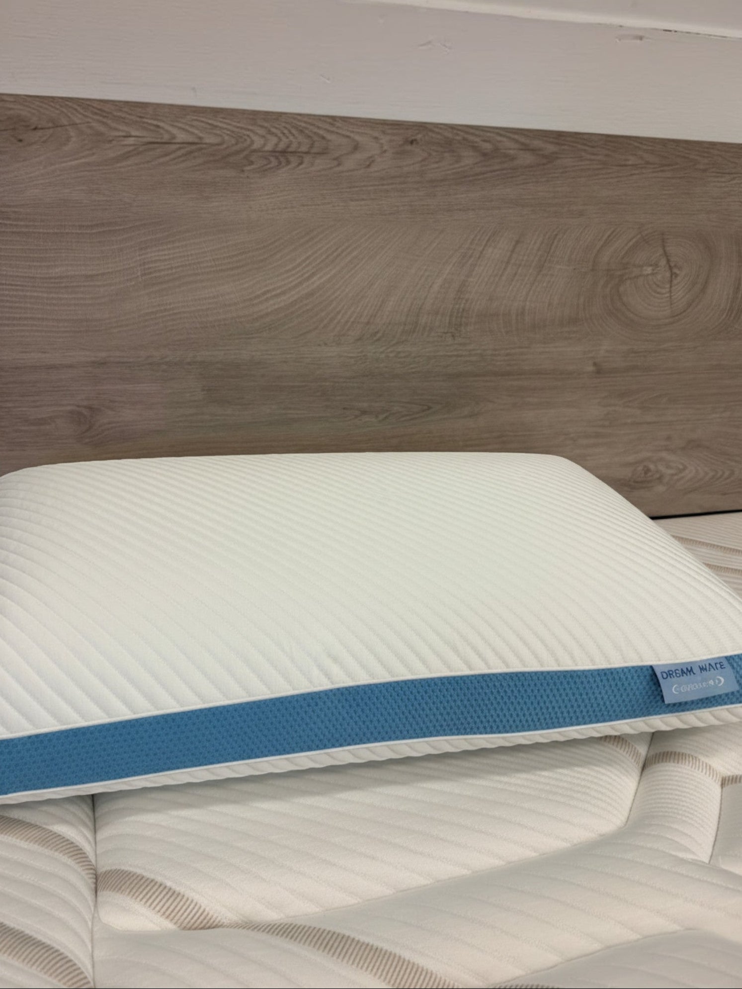 Oreiller ergonomique TOCO Meubles Dreamwave Gel blanc avec bande bleue rafraîchissante pour un sommeil confortable