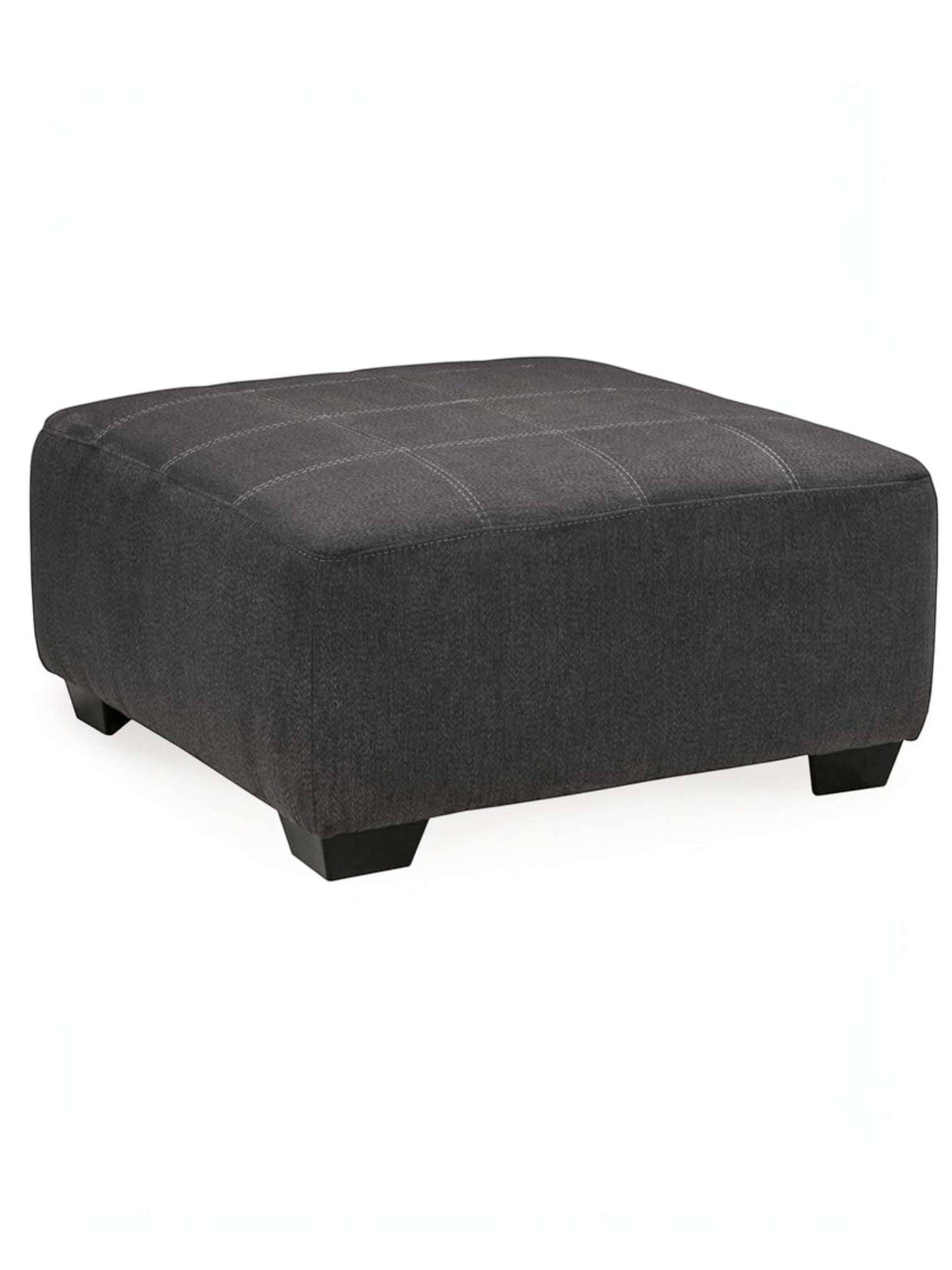 Ottoman surdimensionné Ambee de TOCO Meubles en tissu gris ardoise avec coutures apparentes et pieds noirs
