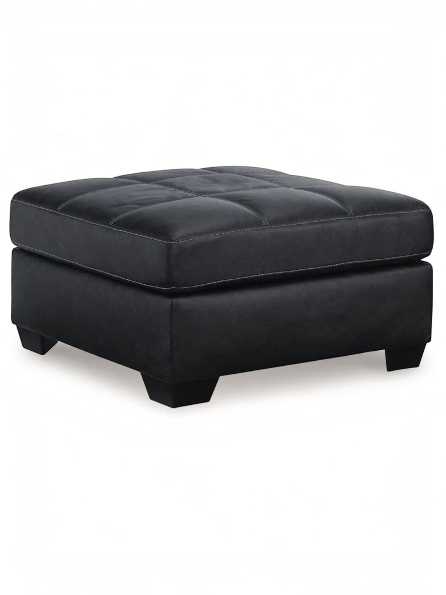 Ottoman surdimensionné TOCO Meubles Marlin en cuir couleur carbone avec surpiqûres décoratives et pieds noirs