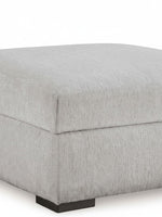 Ottoman Gaby TOCO Meubles en tissu texturé gris nickel avec espace de rangement et pieds foncés