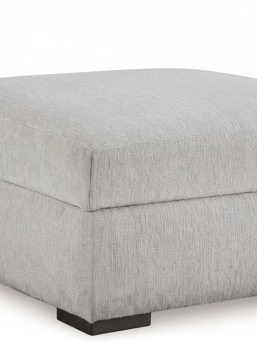 Ottoman Gaby TOCO Meubles en tissu texturé gris nickel avec espace de rangement et pieds foncés