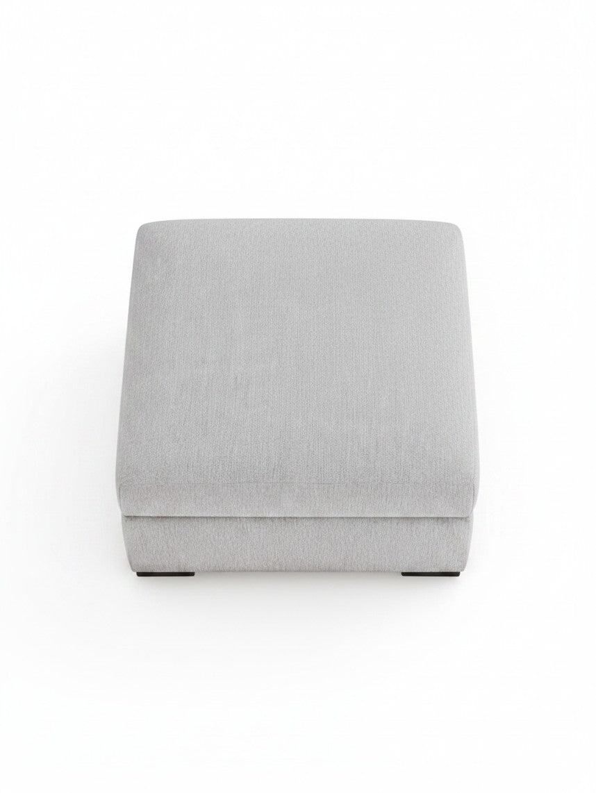 Ottoman Gaby de TOCO Meubles en tissu gris nickel avec espace de rangement intégré, vue de dessus