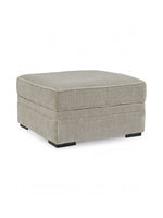Ottoman Kael TOCO Meubles carré en tissu beige texturé avec rangement et pieds noirs