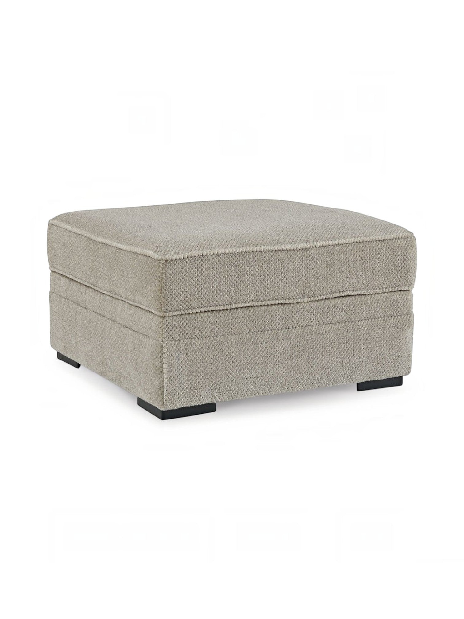 Ottoman Kael TOCO Meubles carré en tissu beige texturé avec rangement et pieds noirs