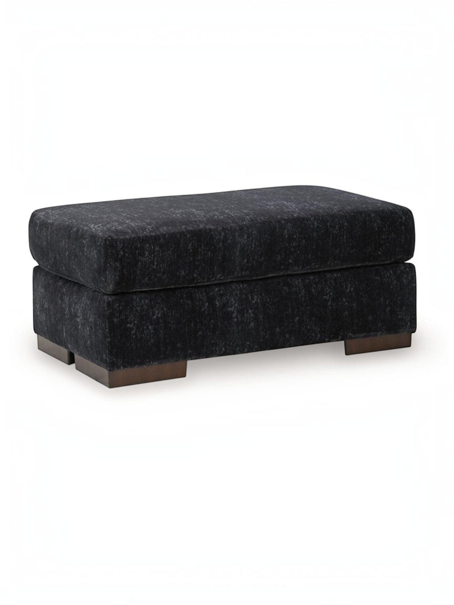 Ottoman Mistral de TOCO Meubles rectangulaire en tissu texturé gris foncé avec pieds en bois massif